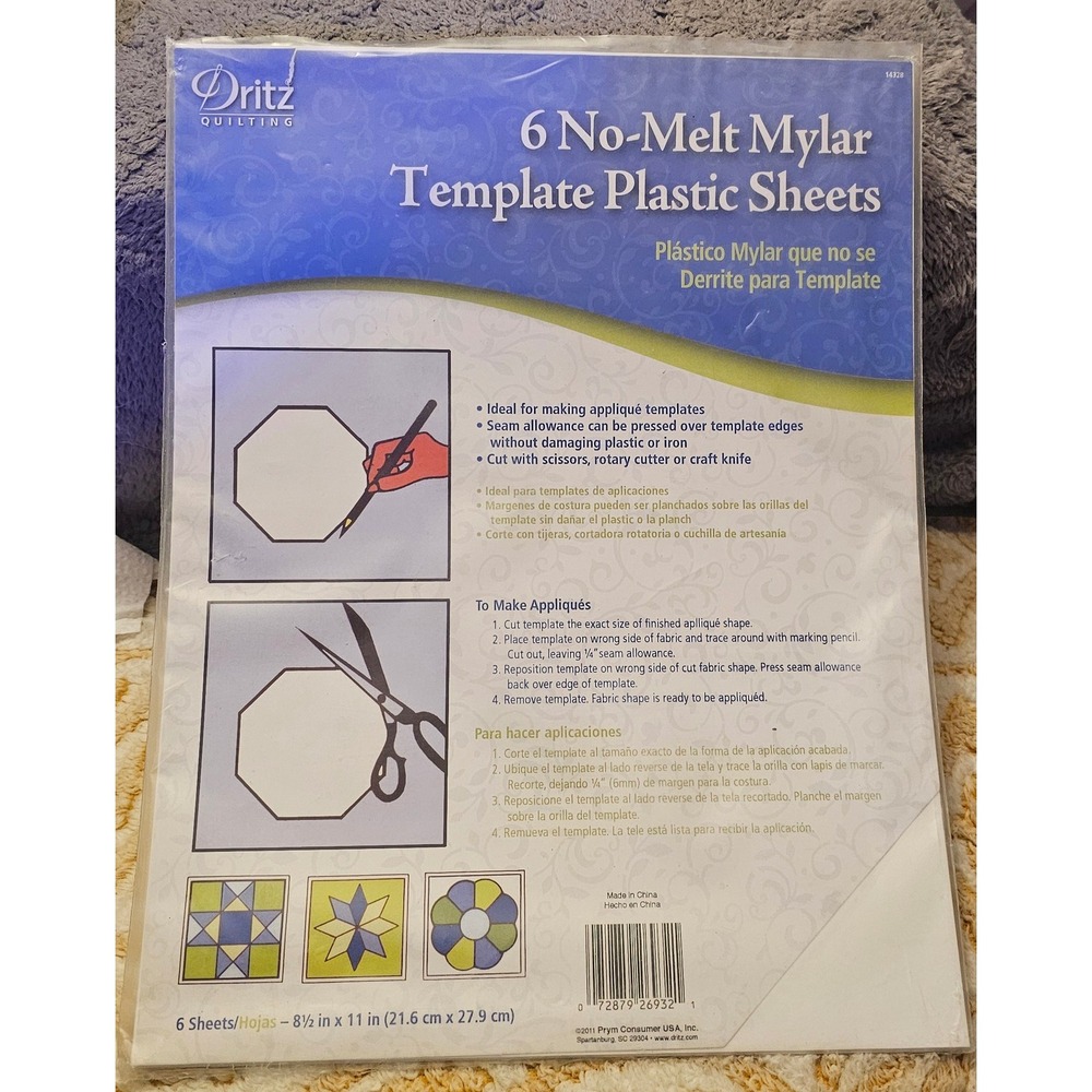 Dritz Quilting 6 No-Melt Mylar Template Plastic Sheets 8.5x11 14328